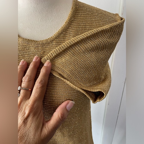 BRETT HARRISON Tan knit short Sleeves, Top, with SHINE SIZE M - Picture 4 of 15